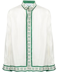 Chemise à manches longues en soie imprimée blanche Casablanca