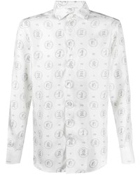 Chemise à manches longues en soie imprimée blanche Etro