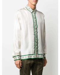 Chemise à manches longues en soie imprimée blanche Casablanca