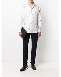 Chemise à manches longues en soie imprimée blanche Etro