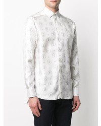 Chemise à manches longues en soie imprimée blanche Etro