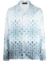 Chemise à manches longues en soie imprimée bleu clair Amiri