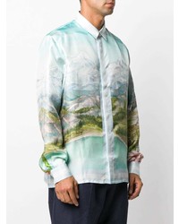 Chemise à manches longues en soie imprimée bleu clair Casablanca