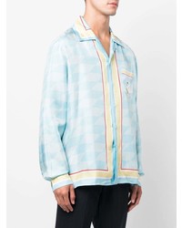 Chemise à manches longues en soie imprimée bleu clair Casablanca