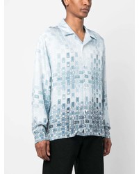 Chemise à manches longues en soie imprimée bleu clair Amiri