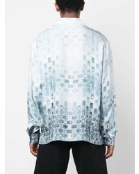 Chemise à manches longues en soie imprimée bleu clair Amiri