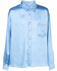 Chemise à manches longues en soie imprimée bleu clair Martine Rose