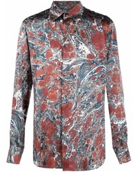 Chemise à manches longues en soie imprimée bleu marine Dolce & Gabbana