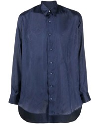 Chemise à manches longues en soie imprimée bleu marine Etro