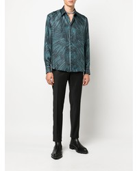 Chemise à manches longues en soie imprimée bleu marine Roberto Cavalli