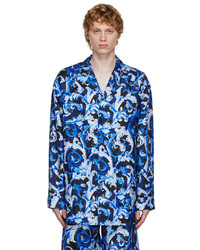 Chemise à manches longues en soie imprimée bleu marine Versace Underwear