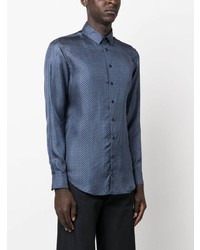 Chemise à manches longues en soie imprimée bleue Giorgio Armani