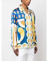 Chemise à manches longues en soie imprimée bleue Casablanca