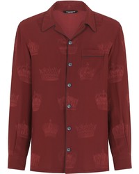 Chemise à manches longues en soie imprimée bordeaux Dolce & Gabbana