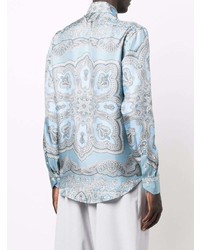 Chemise à manches longues en soie imprimée cachemire bleu clair Etro