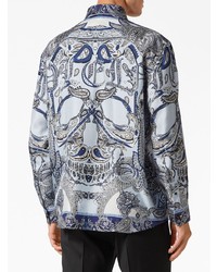 Chemise à manches longues en soie imprimée cachemire bleu clair Philipp Plein