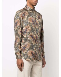 Chemise à manches longues en soie imprimée cachemire multicolore Etro