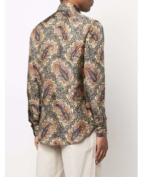 Chemise à manches longues en soie imprimée cachemire multicolore Etro