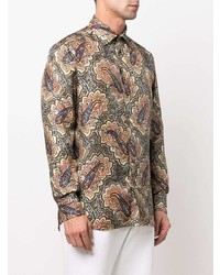 Chemise à manches longues en soie imprimée cachemire multicolore Etro