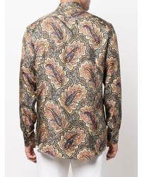 Chemise à manches longues en soie imprimée cachemire multicolore Etro