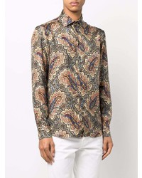 Chemise à manches longues en soie imprimée cachemire multicolore Etro