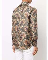 Chemise à manches longues en soie imprimée cachemire multicolore Etro