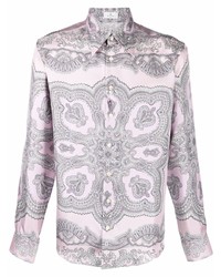 Chemise à manches longues en soie imprimée cachemire rose