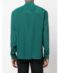 Chemise à manches longues en soie imprimée cachemire vert foncé Etro