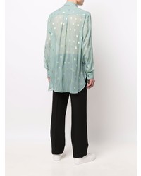 Chemise à manches longues en soie imprimée cachemire vert menthe Etro