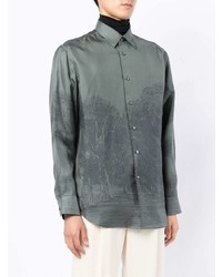 Chemise à manches longues en soie imprimée gris foncé Brioni