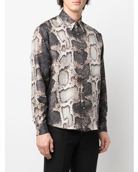 Chemise à manches longues en soie imprimée gris foncé Roberto Cavalli