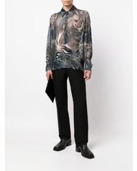 Chemise à manches longues en soie imprimée grise Atu Body Couture