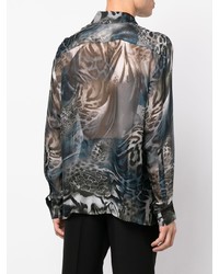 Chemise à manches longues en soie imprimée grise Atu Body Couture