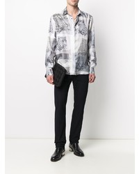 Chemise à manches longues en soie imprimée grise Etro