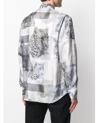 Chemise à manches longues en soie imprimée grise Etro