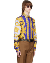 Chemise à manches longues en soie imprimée jaune Versace