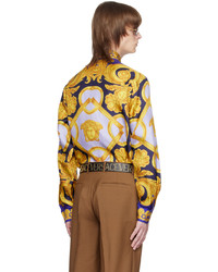 Chemise à manches longues en soie imprimée jaune Versace