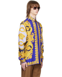 Chemise à manches longues en soie imprimée jaune Versace