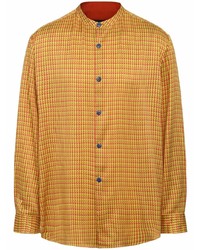 Chemise à manches longues en soie imprimée jaune Shanghai Tang