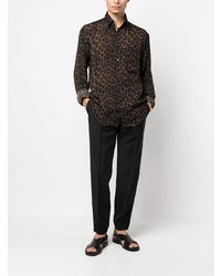 Chemise à manches longues en soie imprimée léopard marron foncé Tom Ford