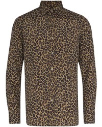 Chemise à manches longues en soie imprimée léopard marron Tom Ford