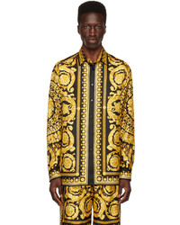 Chemise à manches longues en soie imprimée marron foncé Versace