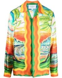 Chemise à manches longues en soie imprimée multicolore Casablanca