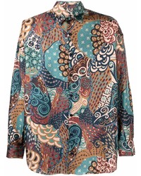 Chemise à manches longues en soie imprimée multicolore Costumein