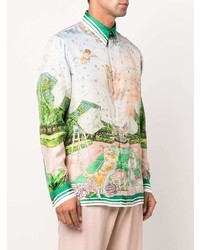 Chemise à manches longues en soie imprimée multicolore Casablanca