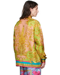 Chemise à manches longues en soie imprimée multicolore Versace