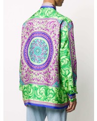 Chemise à manches longues en soie imprimée multicolore Versace