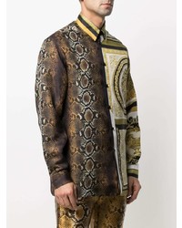 Chemise à manches longues en soie imprimée multicolore Versace