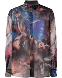 Chemise à manches longues en soie imprimée multicolore Soulland