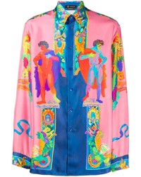 Chemise à manches longues en soie imprimée multicolore Versace